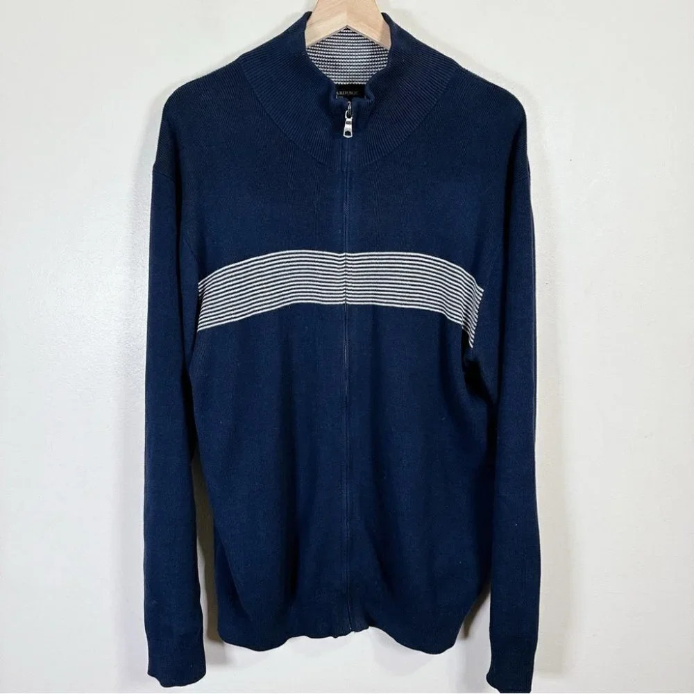 Banana Republic Navy Full Zip Horizontal Stripe Sweater Cardigan